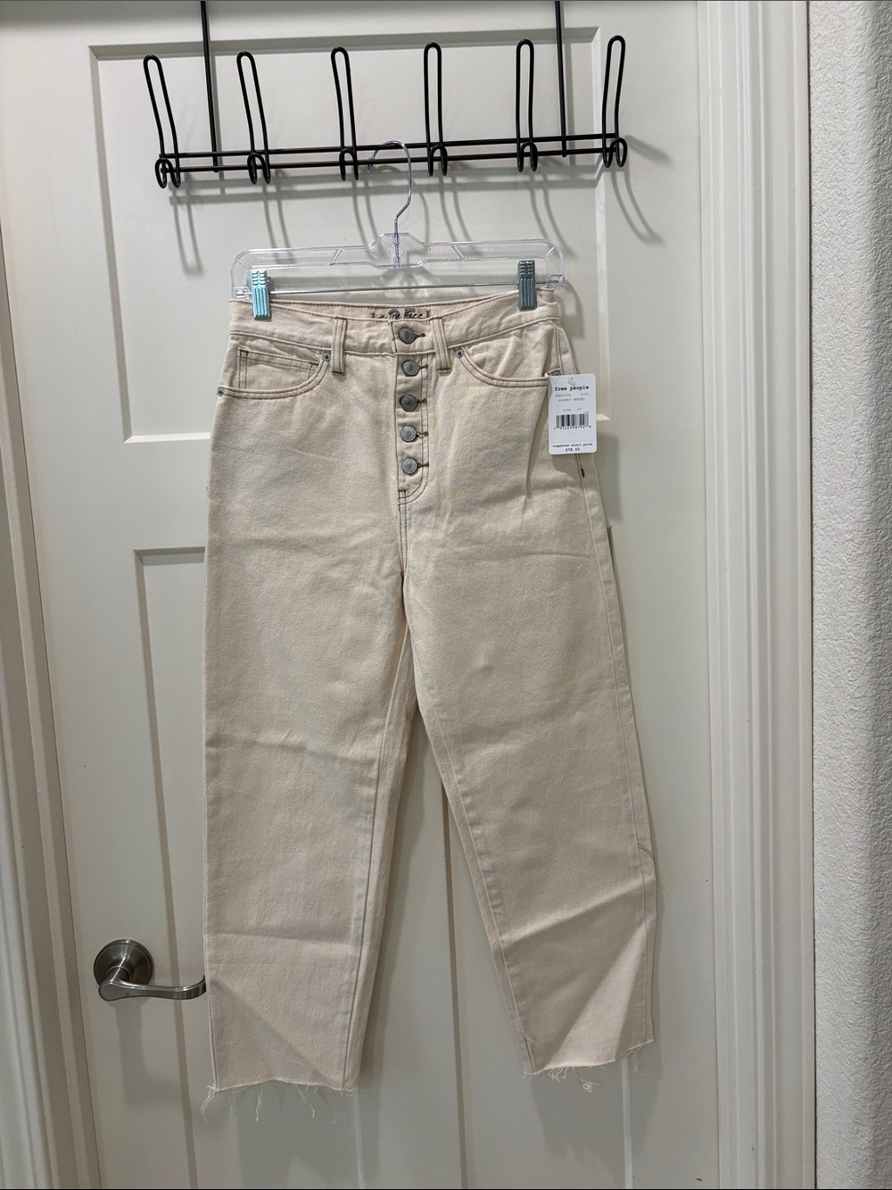 We The Free High-Rise Button-Fly Jeans in Cream Beige